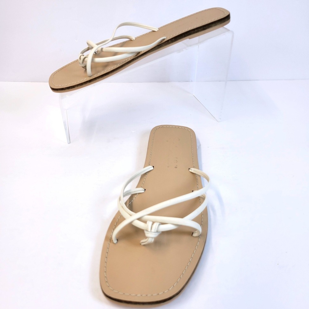 Splendid Sandals Strappy Thong Square Toe Womens 7 White/ Beige Fllat